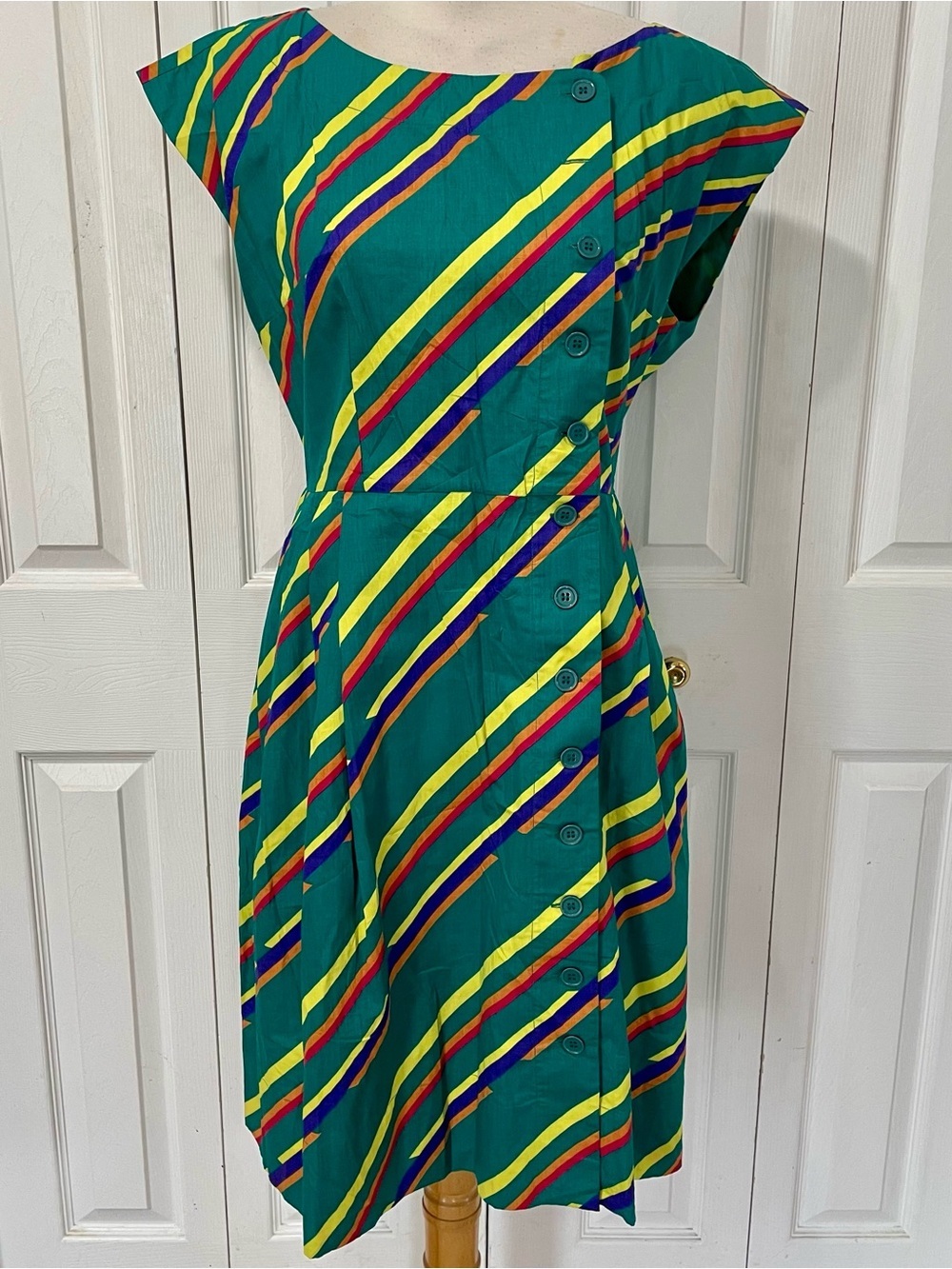 New Emily and Fin Green Striped Fit and Flair Midi Dress